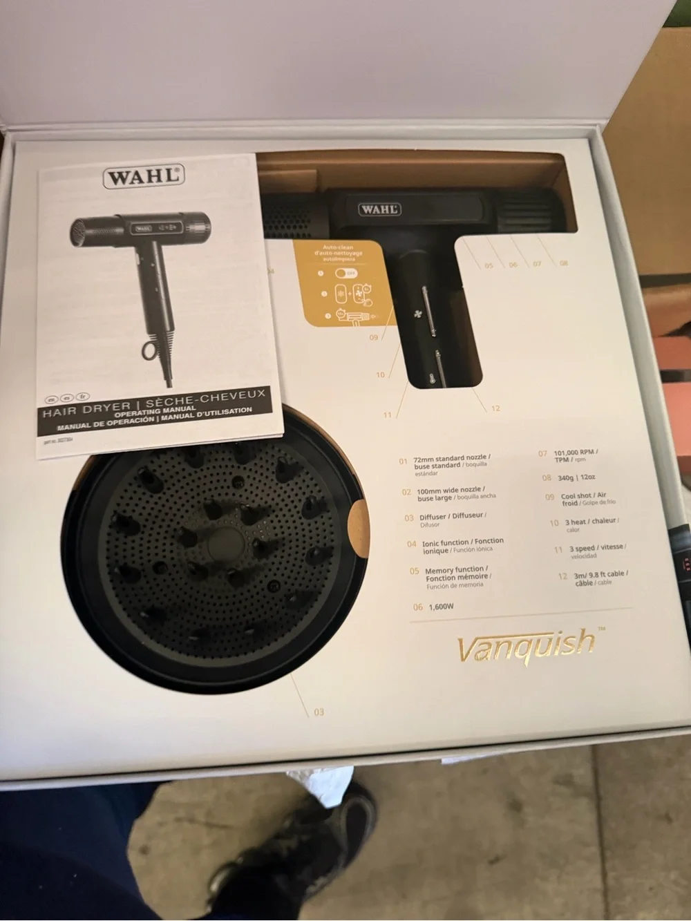 Wahl Vanquish Hair Dryer in Black with Gold Accents